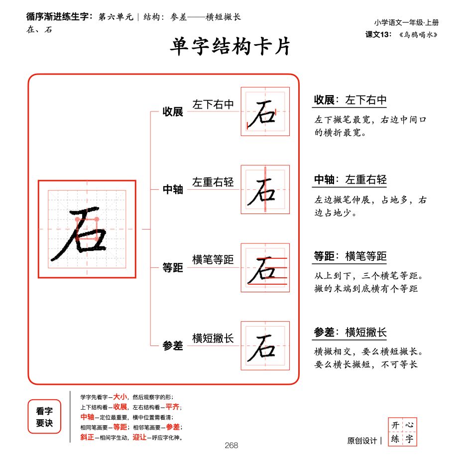 一年级暑假练字，第11篇，了解间架结构规则之参差，横笔参差