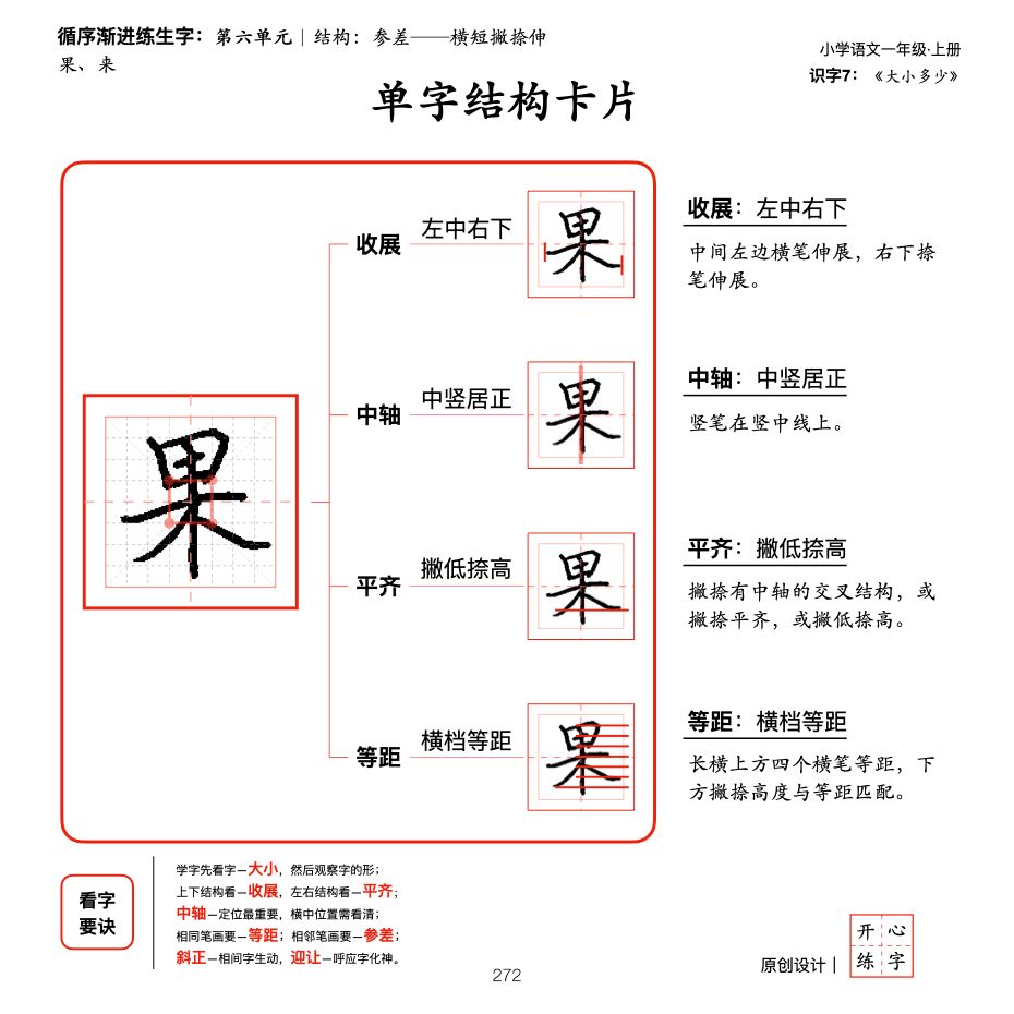 一年级暑假练字，第11篇，了解间架结构规则之参差，横笔参差